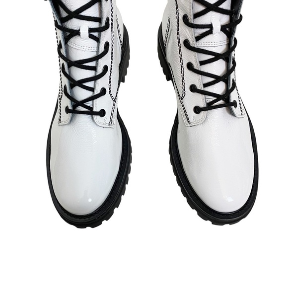 New! Paul Green White Combat Patent Boots Moto - Picture 5 of 7